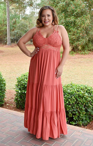 Dying To Know Lace Maxi Dress - Terracotta