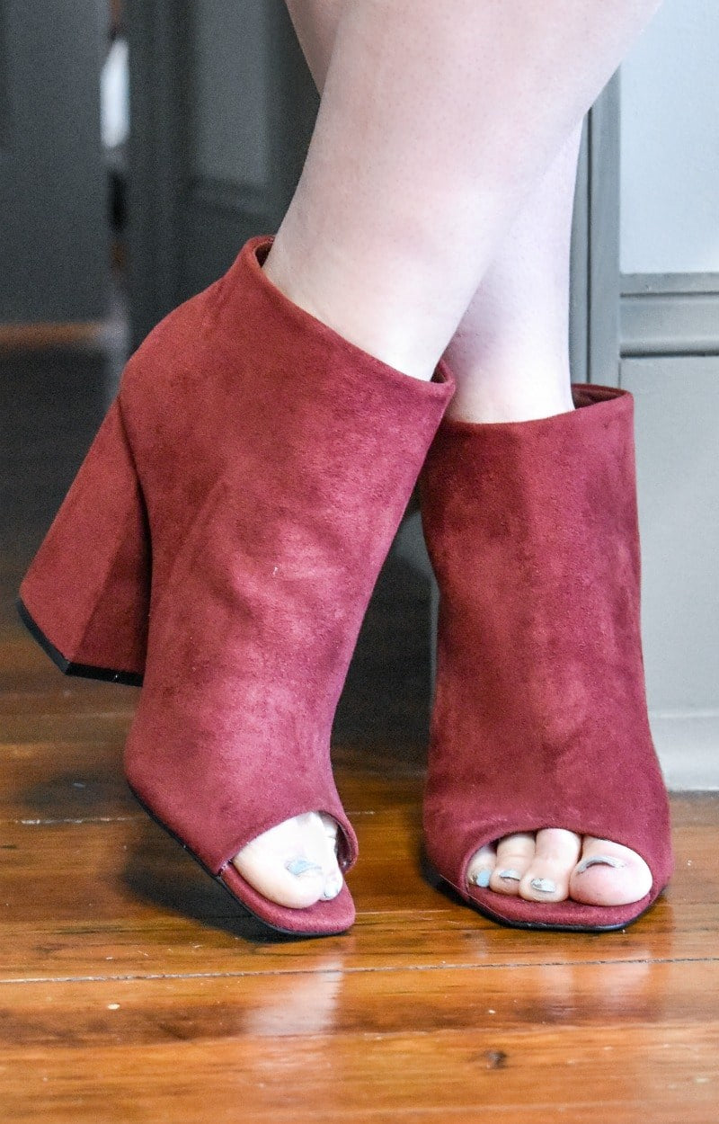 purple open toe booties