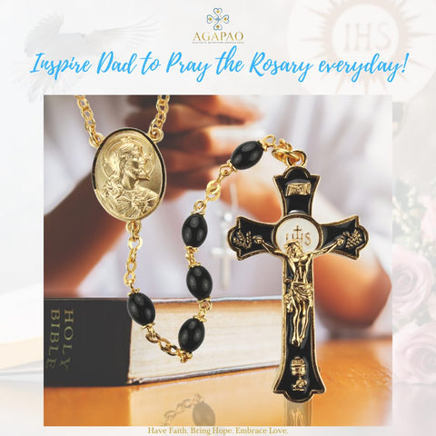 Black Auto Rosary with Sacred Heart