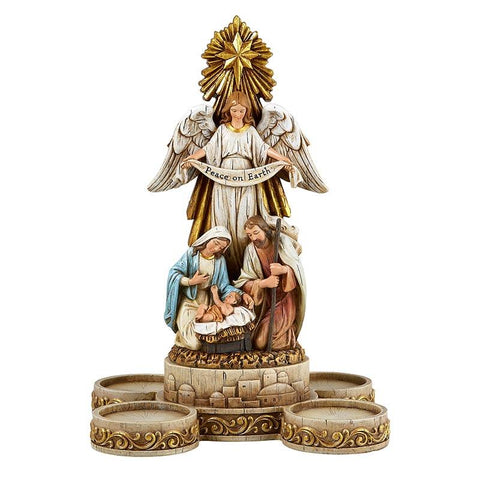 10"H Nativity Advent Candleholder w/ Peace on Earth Sign