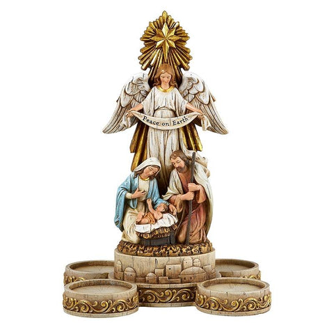 Candelabro de Adviento de Natividad de 10 pulgadas de alto con signo de paz en la Tierra