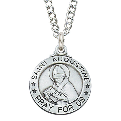 St. Augustine Sterling Silver Medal with 20" Rhodium Chain