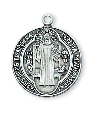 Moneda de plata de San Benito en crucifijo de madera pintada de negro de 10"