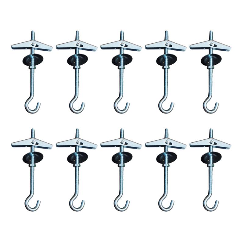 10pcs M5 10kg Carbon Steel Plasterboard Ceiling Wall Spring Toggle Hook Bolts Hanger Wall Fixing Anchors Hook