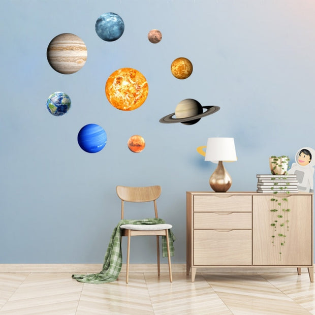 9pcs Removable Glow In The Dark Planets Wall Stickers Art Solar System Decals For Kids Bedroom Living Room Studies And So On