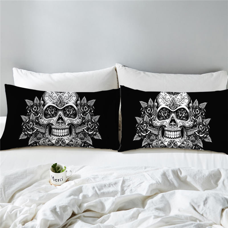Beddingoutlet Floral Skull Pillowcase Vintage Neck Pillow Cover
