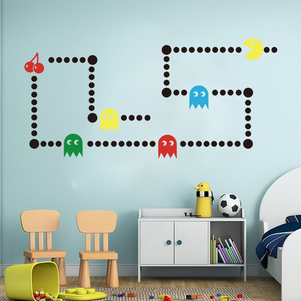 Cartoon Pacman Game Wall Sticker Kids Room Nursery Game Xbox Space Invaders Pacman Wall Decal Bedroom Play Room Vinyl Decor