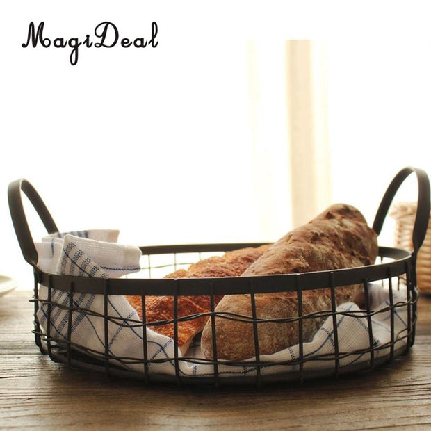 Magideal Black Wire Kitchen Fruit Storage Basket Bread Bowl Stand