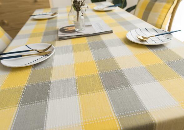 yellow and gray tablecloth