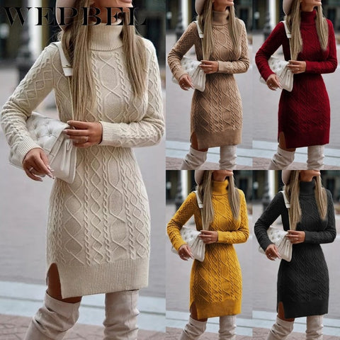 Women’s Elegant Autumn Knitted Casual Sweater Dress