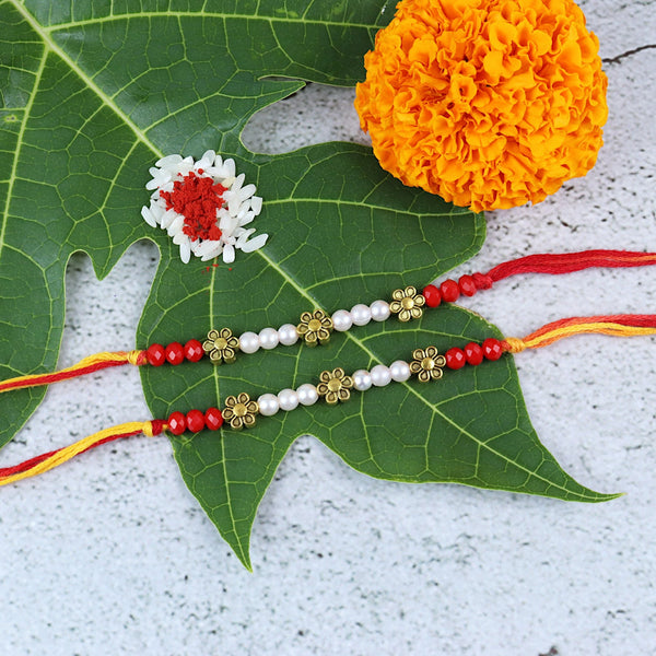 Floral Golden Beads Traditional Rakhis - Set of 2