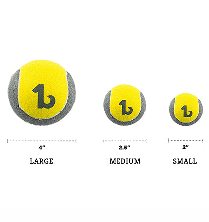 A picture of all 3 Be One Bree sturdy tennis ball sizes.