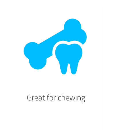 A blue bone icon with Great for Chewing displayed below it