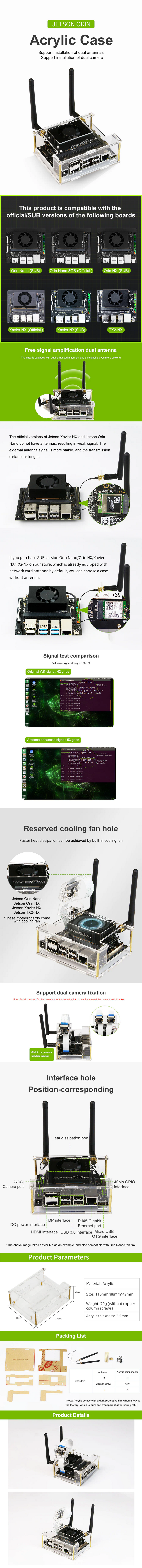 Acrylic Casing with 2 Antenna for NVIDIA Jetson Xavier NX/TX2 NX/Orin Nano/Orin NX Developer Kit