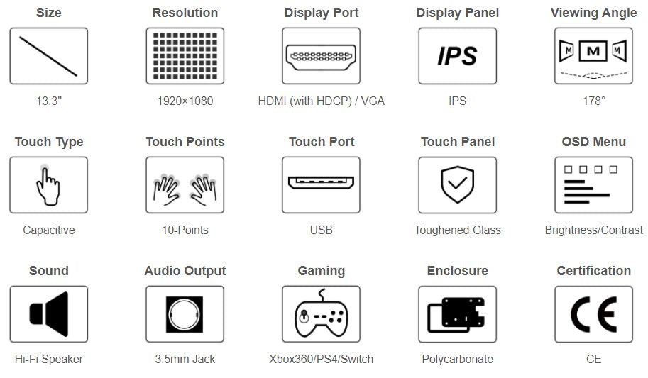 13.3 inch 1920×1080 IPS HDMI Capacitive Touch Screen LCD (H) with Case –  MakerSupplies Singapore