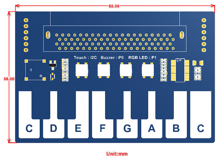 Mini Piano Module for micro:bit, Touch Keys to Play Music Dimensions