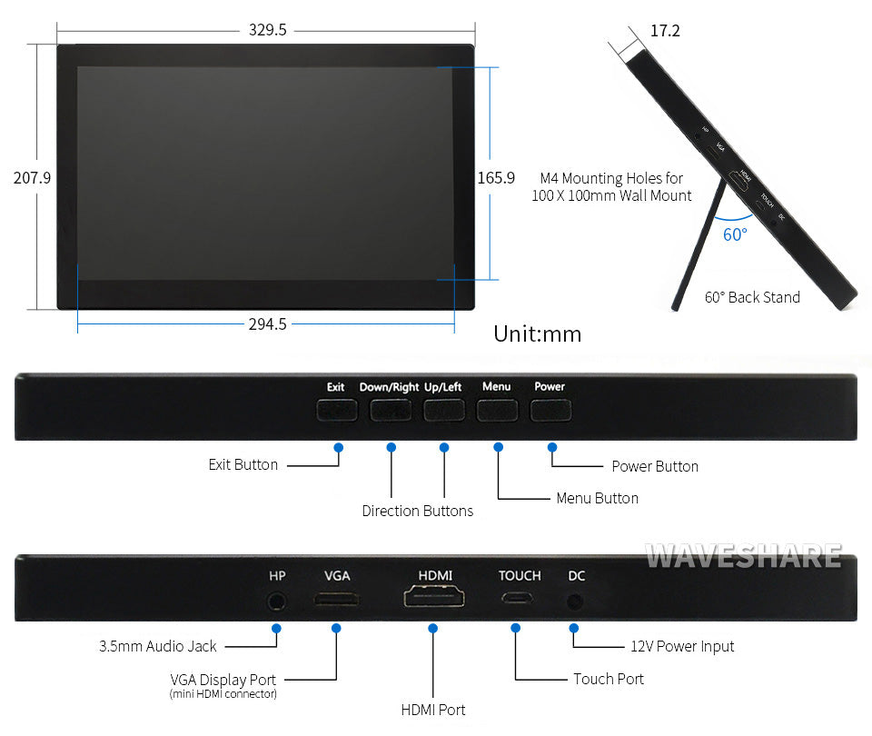 13.3inch HDMI LCD (H) (with case)