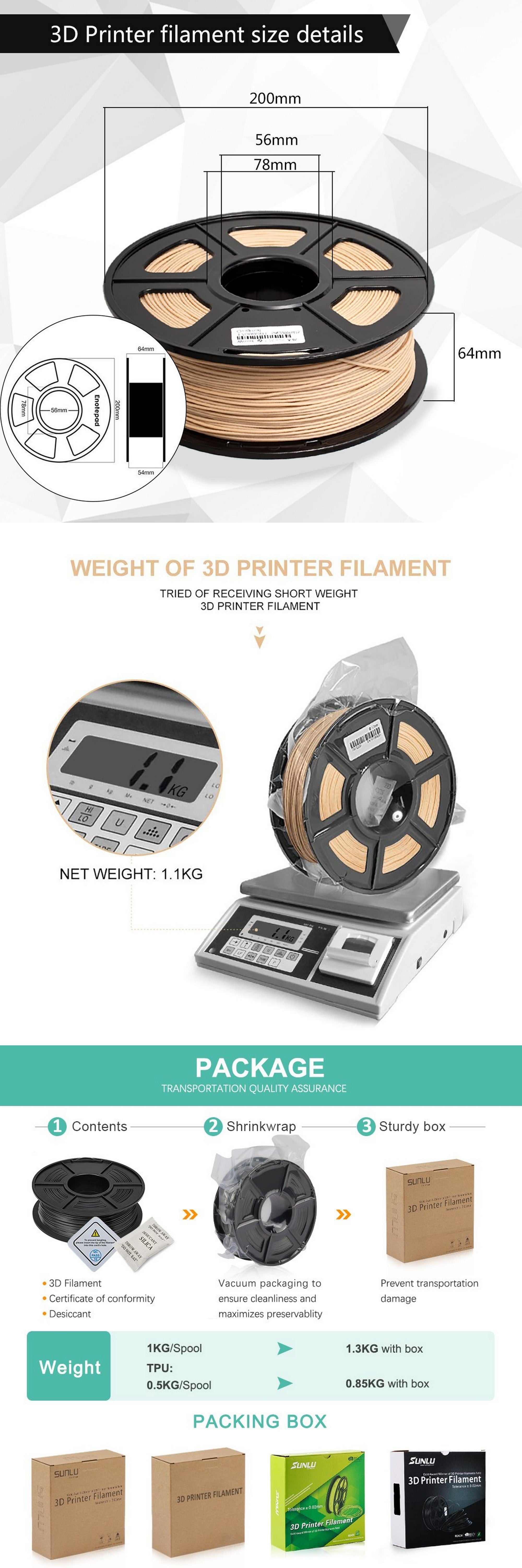 SUNLU Wood Low-Temp 1.75mm 1KG 3D Printer Filament B