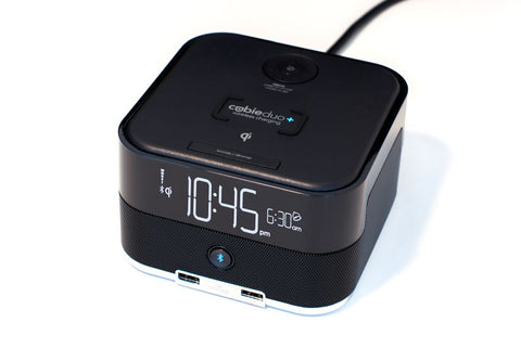The Brandstand CubieDuo+ combines wired and Qi Wireless charging with a Bluetooth speaker.