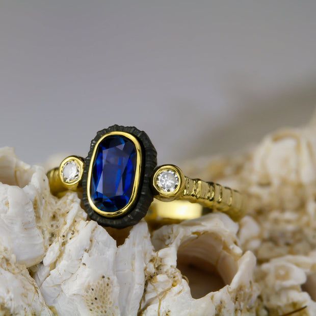 Montana Sapphire and Gold Ring - Omega Tension