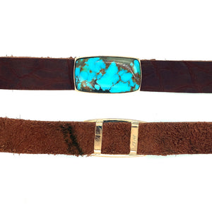 "Weaving Desert" Kingman Turquoise & Leather Bracelet