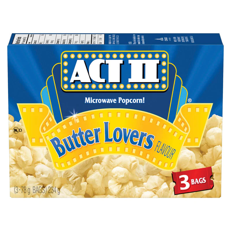 ACT II - Microwave Popcorn Butter Lovers Flavour 3 x 78g - 12 Packs