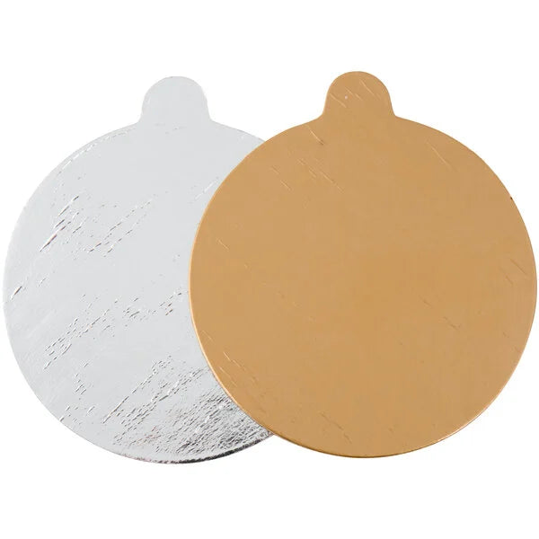 Enjay - 4" x 0.045" Gold & Silver Reversible Round Dessert Board With Tab - 500/Case