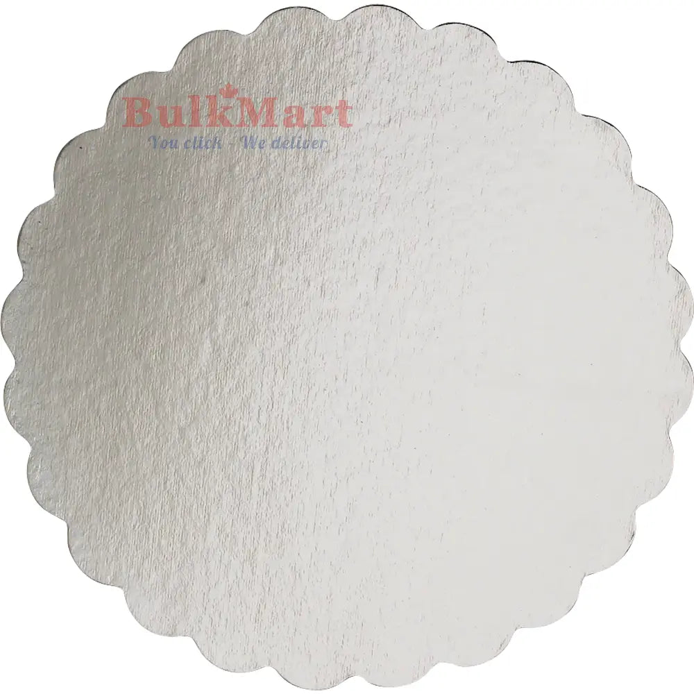 Enjay - 14" x  .045" Round Scalloped Edge Silver Cake Sheet - 150/Case