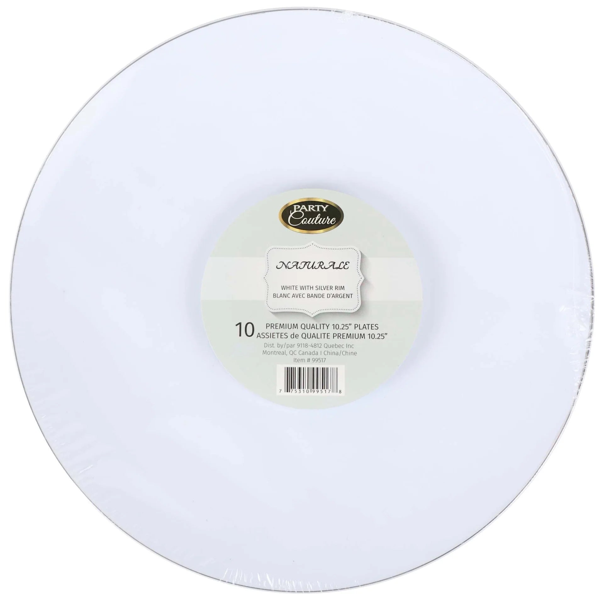 White Plastic Plates With Silver Rim 9" - 120/Case