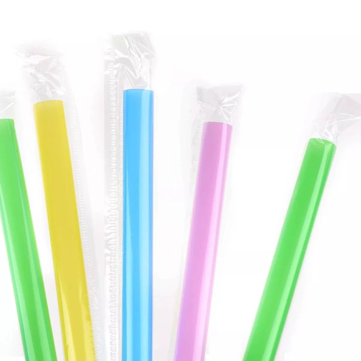 10" Bubble Tea Straws Mixed Neon Wrapped 1.2 x 25 cm - 500/Box