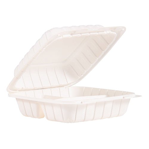 Ecopax 6 x 6 1-Compartment Microwaveable White Mineral-Filled Plastic  Hinged Take-Out Container - 250/Case