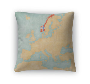 Throw Pillow, Map Of Europe Norway Vintage Series