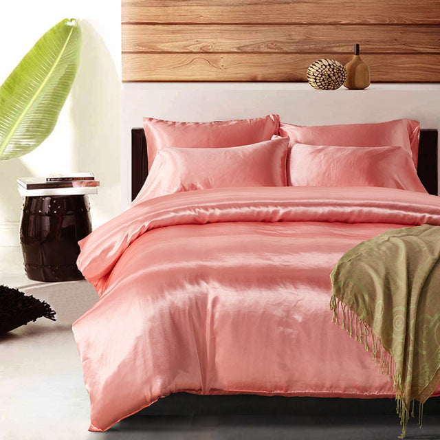 Bed Cover Luxury Pink Satin Silk Bedding Set Queen King Size