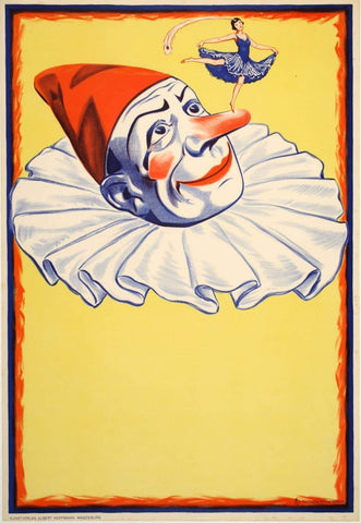 Clown on Yellow Background Original Vintage Poster