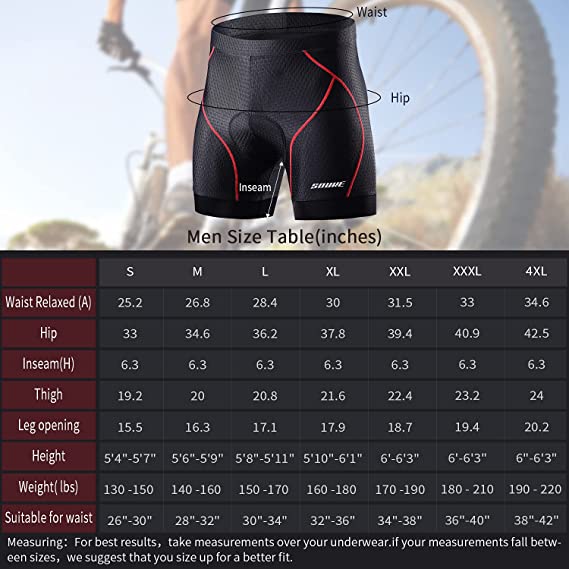 Souke Men's 4D Padded Cycling Underwear Shorts-PS6018-Red