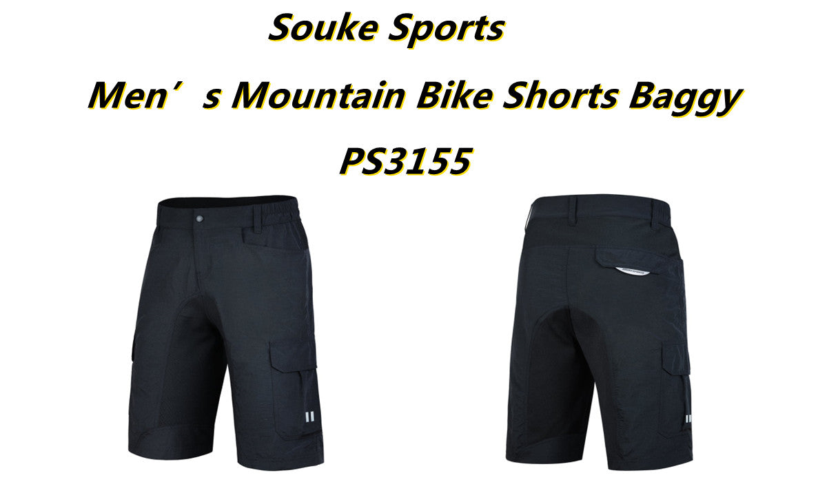 Souke Sports Men’s Mountain Bike Shorts Baggy MTB Shorts Loose Fit Cycling Bicycle Biking Shorts with Pockets - PS3155 - Black