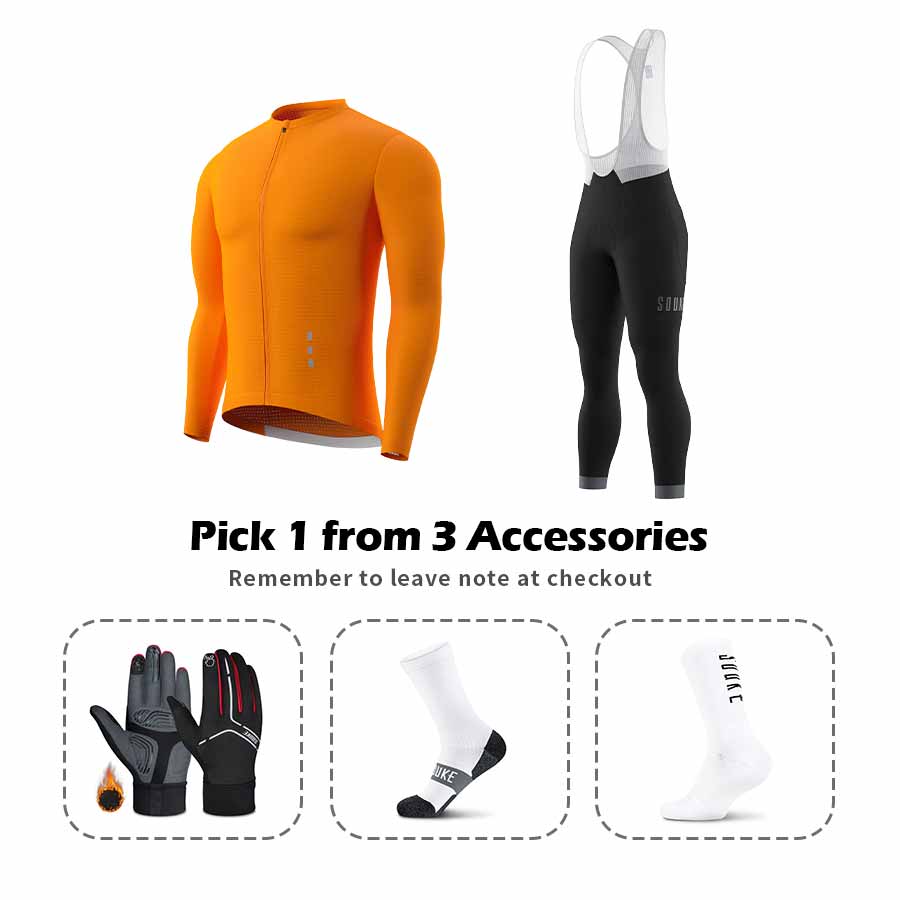 Long Sleeve Jersey CL1201+ Bib Leggings BL2601 + Accessories - Souke Sports Cycling Set-Souke Sports (6680141332593)
