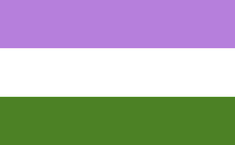 Genderqueer pride flag with purple, white, and green.