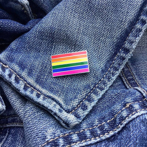 6 color LGTBQIA pride pin on denim jacket collar