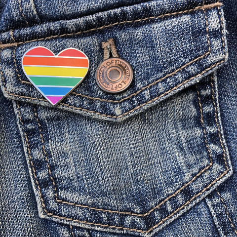 heart shaped rainbow pride flag enamel pin