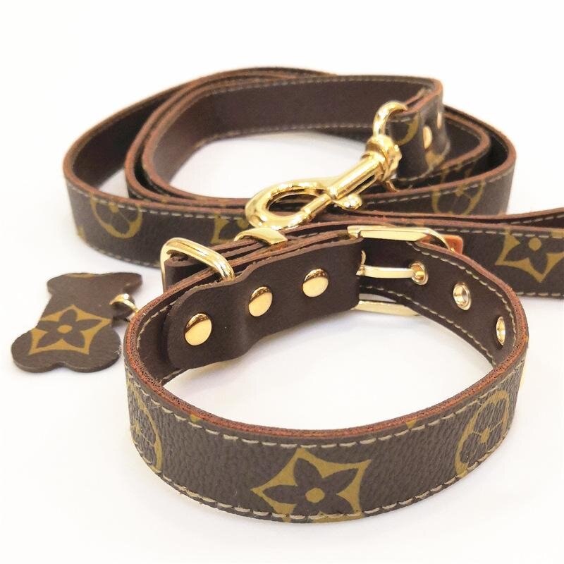 LOUIS VUITTON Monogram Baxter Dog Leash Collar Set LV Auth br118