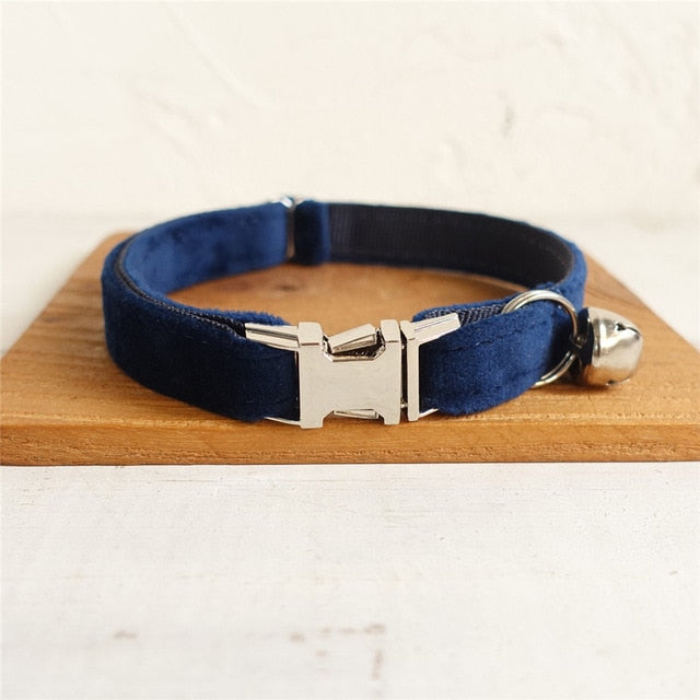 The Navy  Blue  Velvet Personalized Handmade Cat  Collar