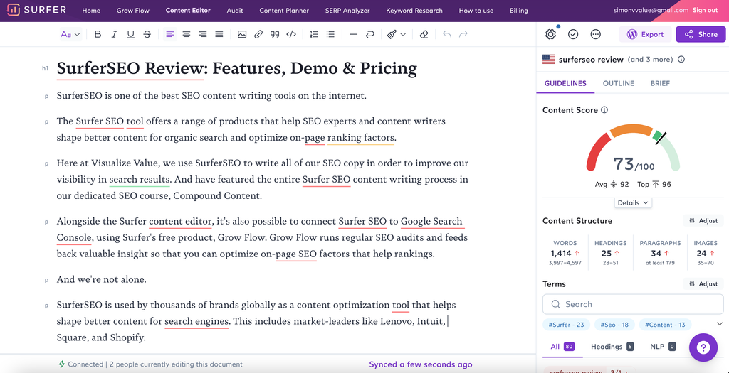 SurferSEO Review: Features, Demo & Pricing – Visualize Value