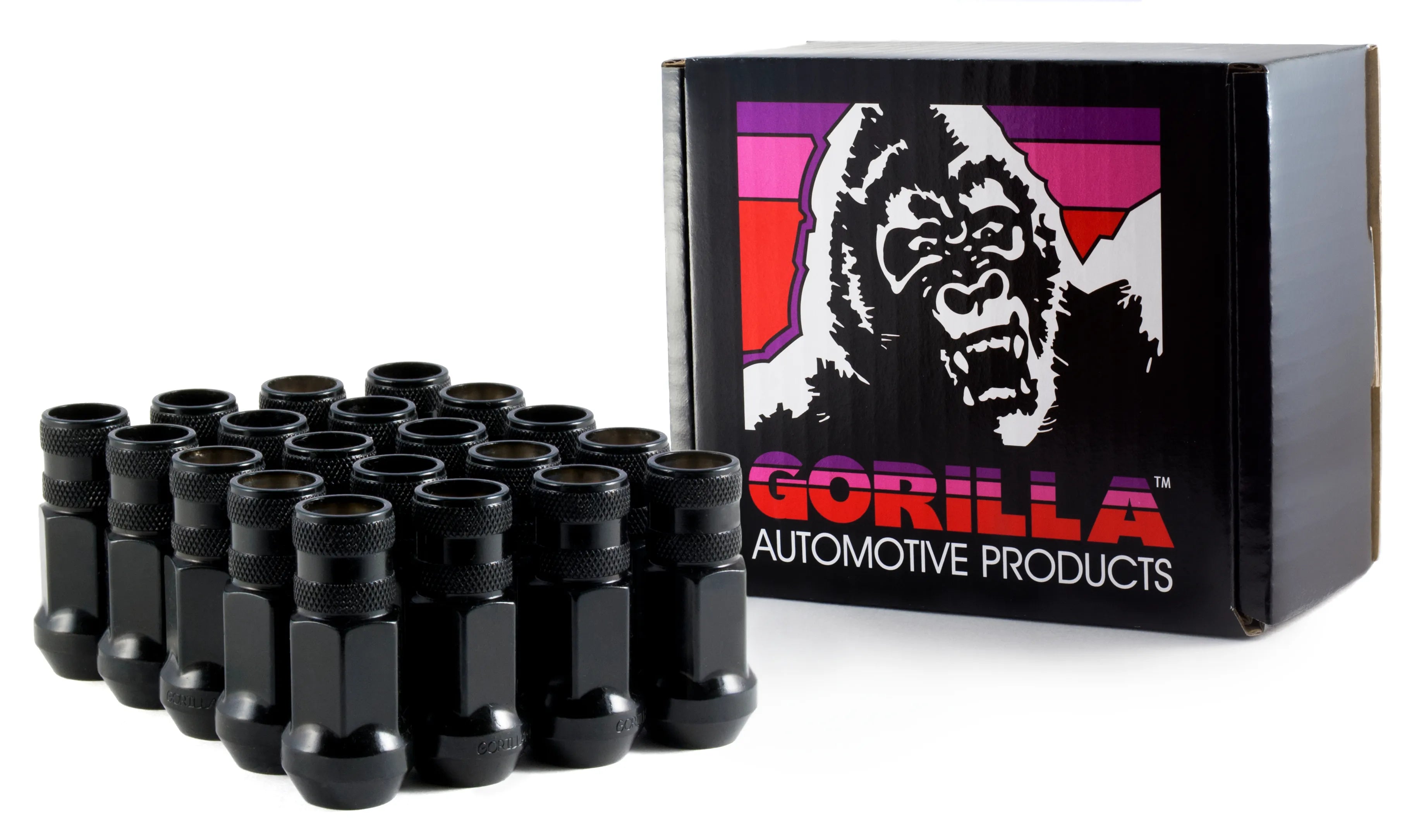 Gorilla Forged Steel Racing Open End Lug Nuts - 12mm x 1.25 Thread Size - 3/4" Hex - Black Finish - Set of 20