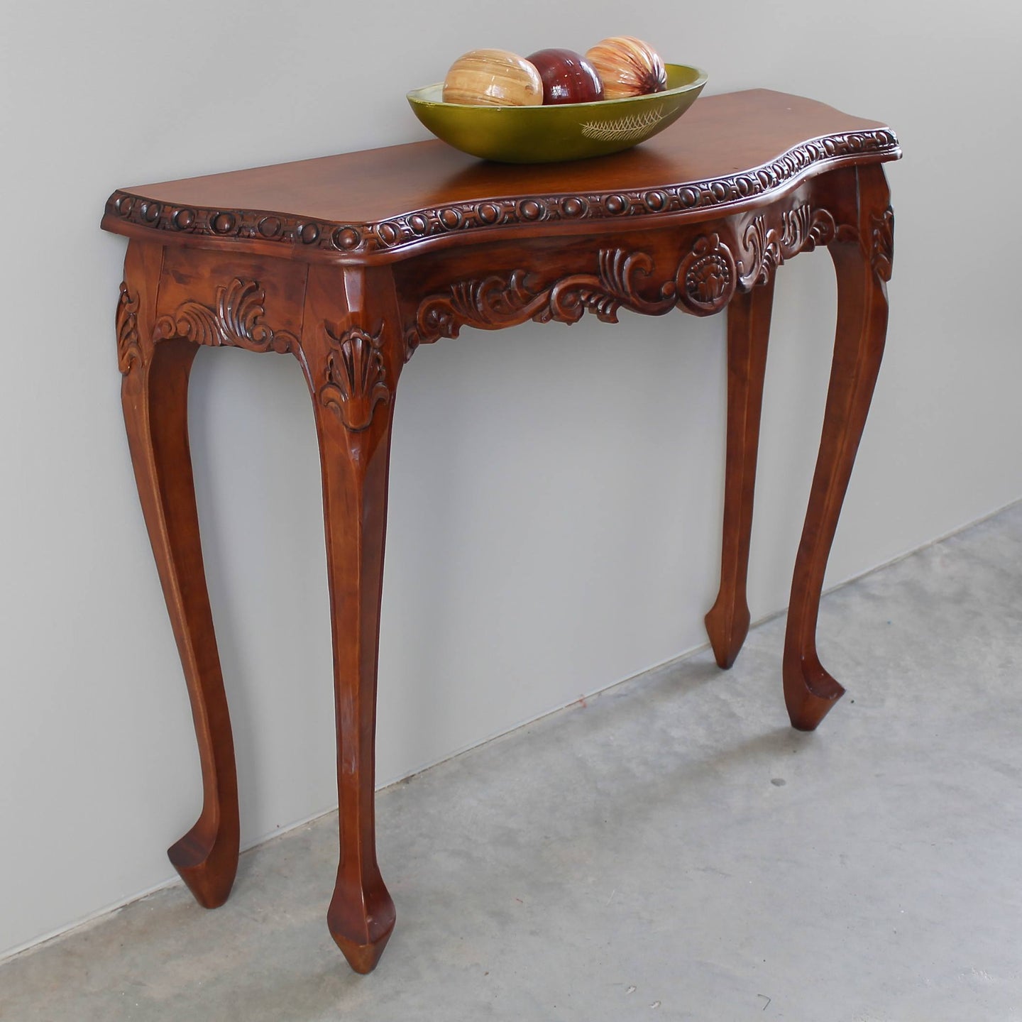 Carved Console Table Brown Stain
