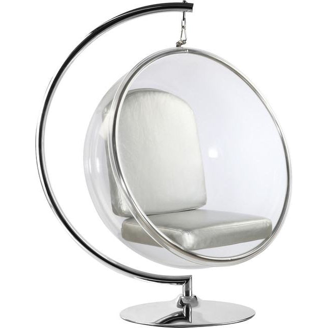 Hanging Bubble Chair Polished Chrome W/Stand Silver Cushion by Aron