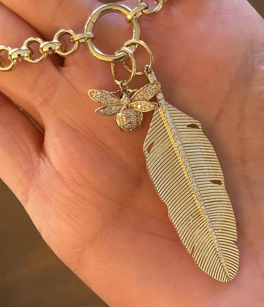 bee charm with feather fine jewelry from JBJ