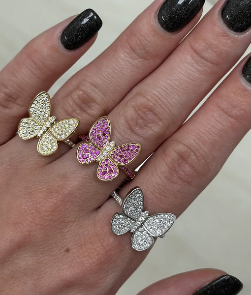 3 gold and gemstone butterfly rings