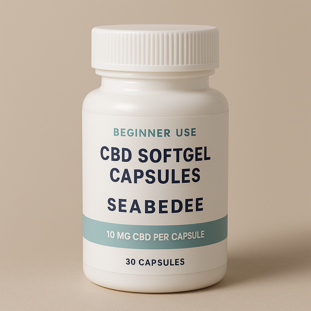 CBD softgel capsules labeled for beginner use