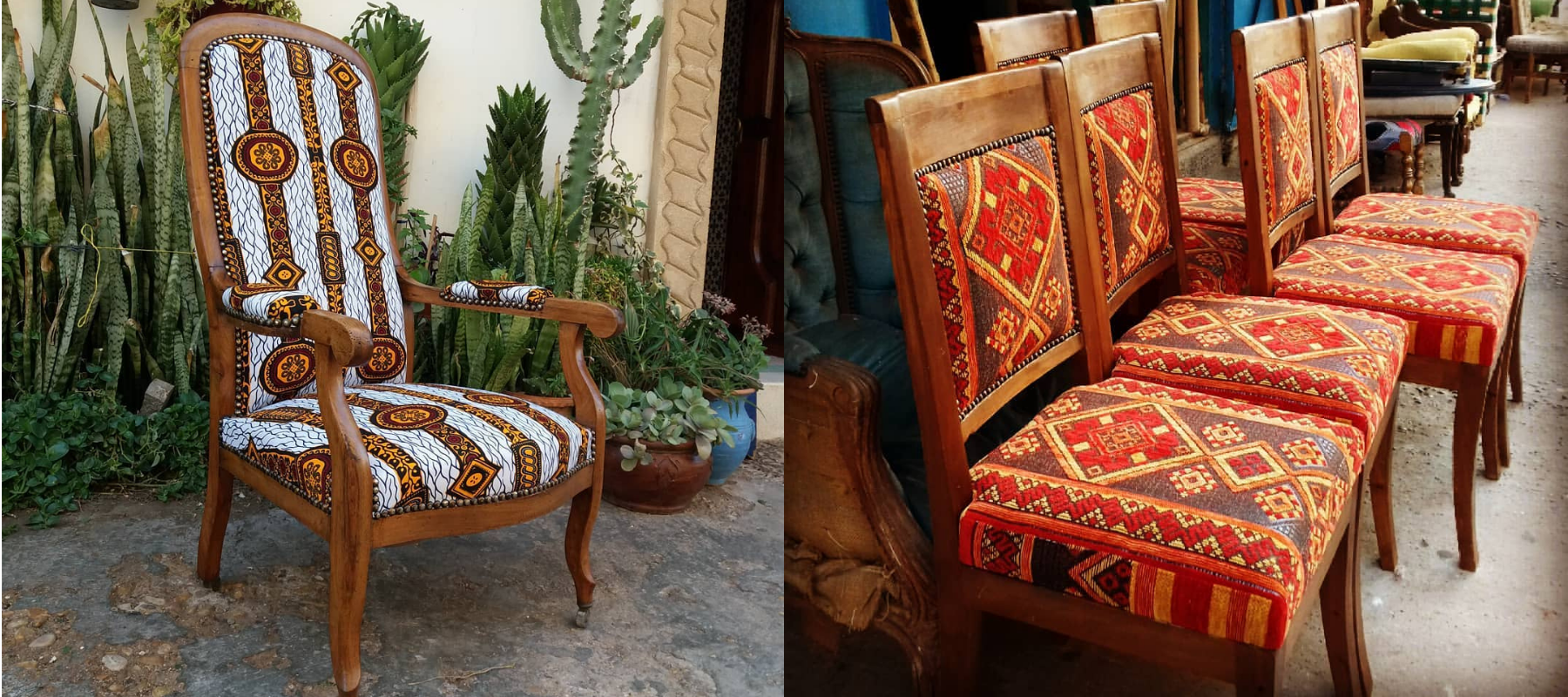 Chairs made with recycled Moroccan rugs